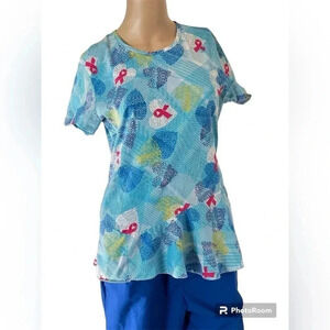 Flex Scrub Top Breast Cancer Awareness Stretchy W/Side Seam Pockets Size Large